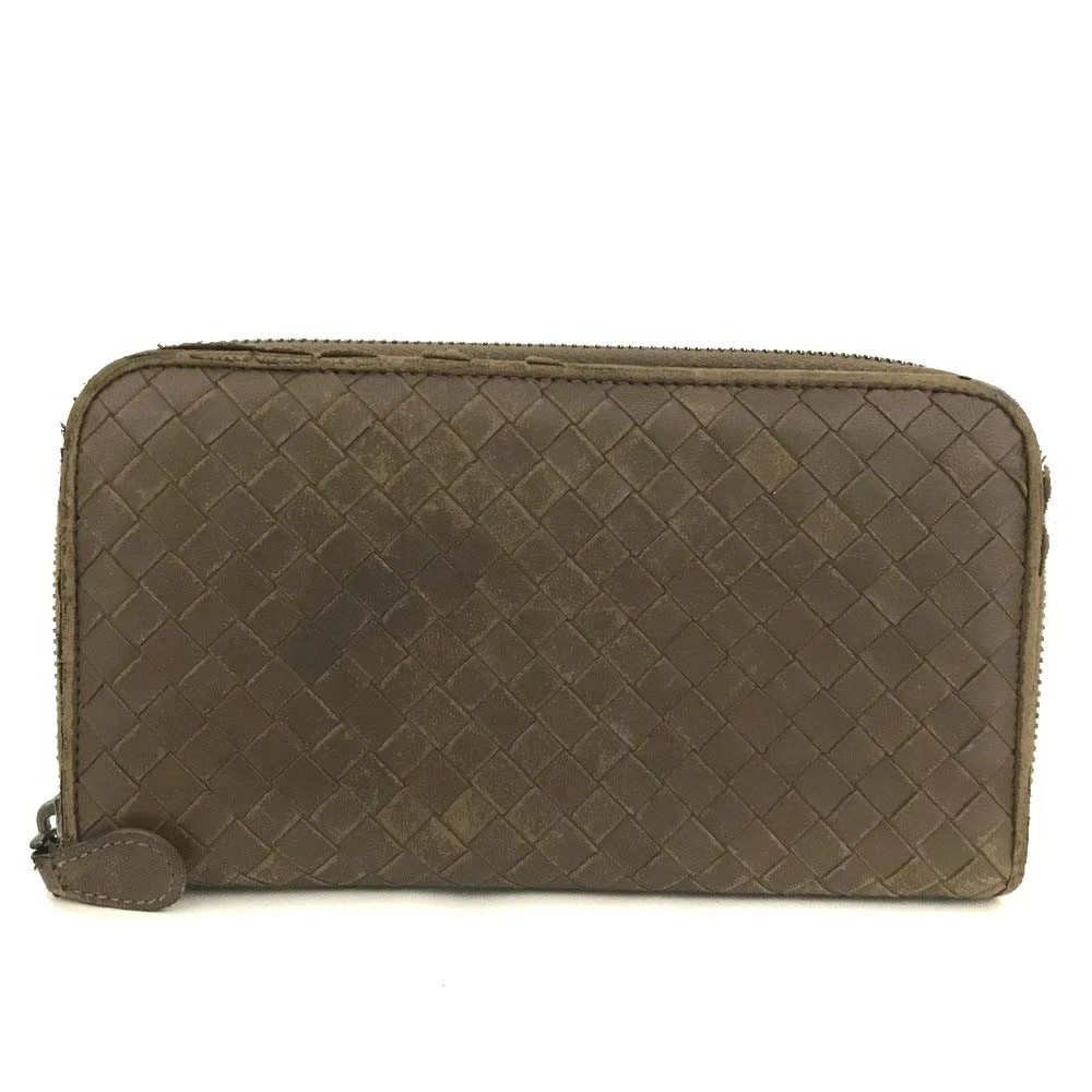 $1100 Bottega Veneta Nappa Intrecciato Zip Around Wallet Ebano Brown