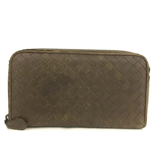 $1100 Bottega Veneta Nappa Intrecciato Zip Around Wallet Ebano Brown
