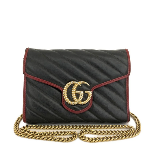 $2100 GUCCI GG Marmont Quilted Leather Chain Shoulder Bag Black