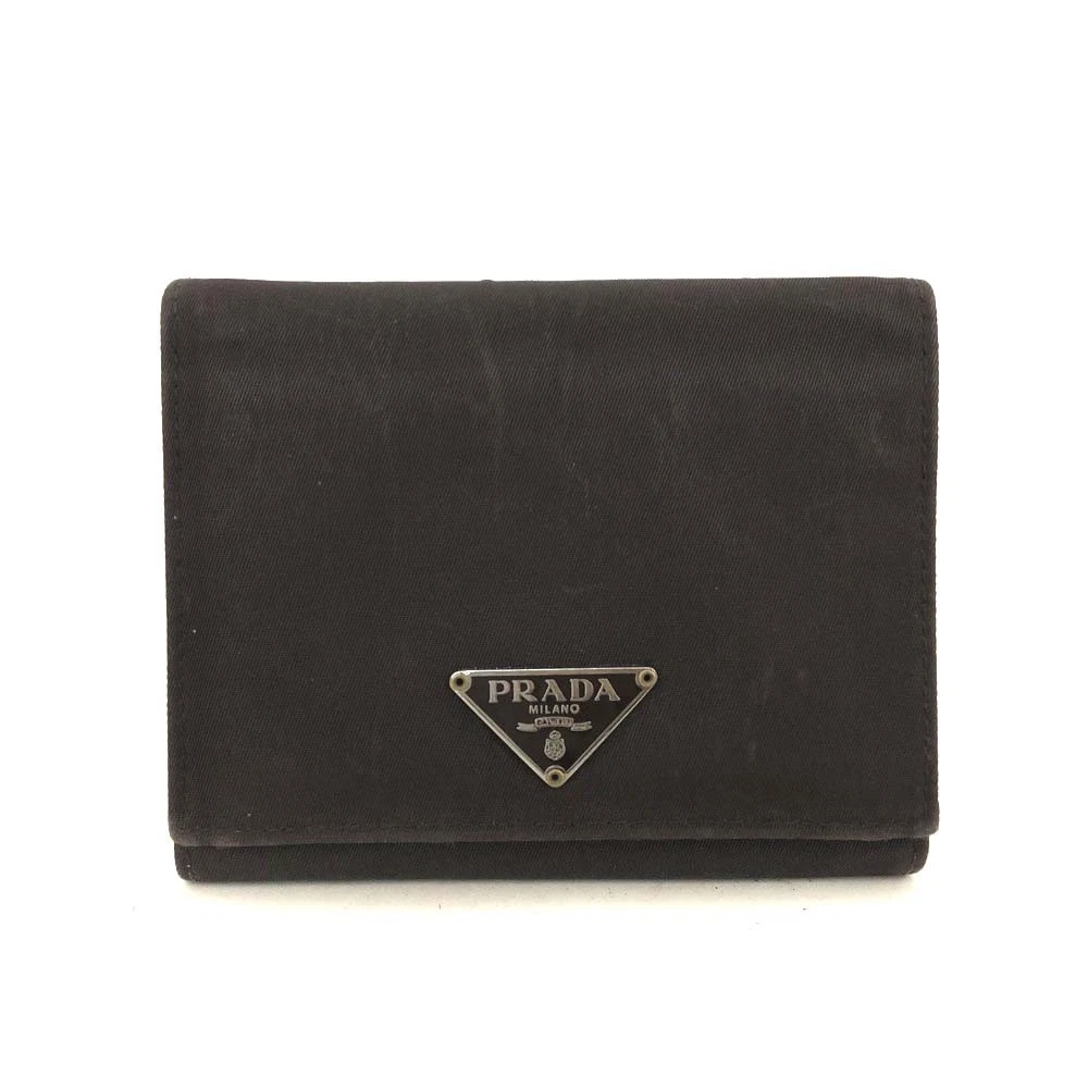 $1070 PRADA Logo Plate Nylon Trifold Wallet Purple