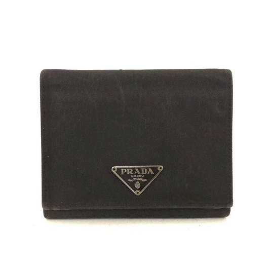 $1070 PRADA Logo Plate Nylon Trifold Wallet Purple