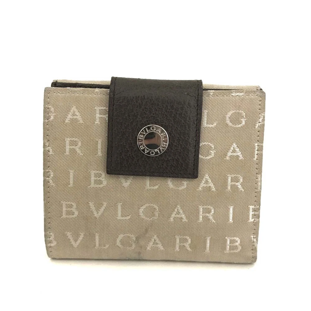 BVLGARI Logo Mania Canvas Bifold Wallet Beige