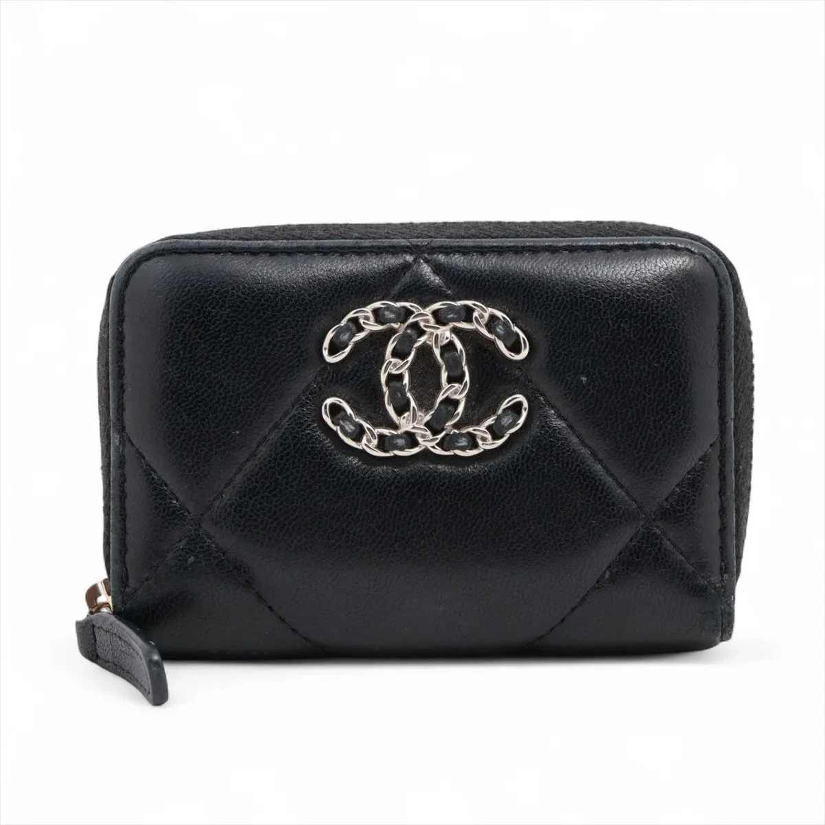 Chanel CHANEL 19 Lambskin Coin Purse Black Silver Metal 10021120