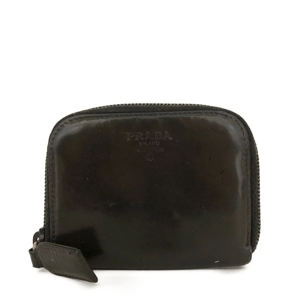 $525 PRADA Logo Leather Coin Case Wallet Khaki
