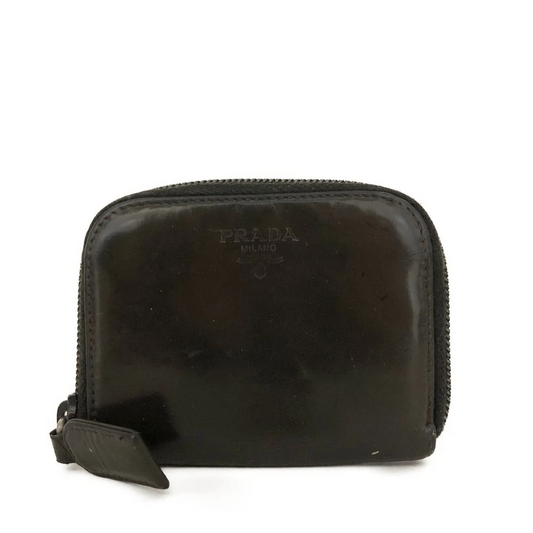 $525 PRADA Logo Leather Coin Case Wallet Khaki