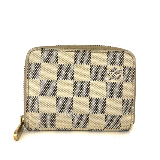 $560 Louis Vuitton Damier Azur Zippy Zip Coin Purse Wallet White SN1192