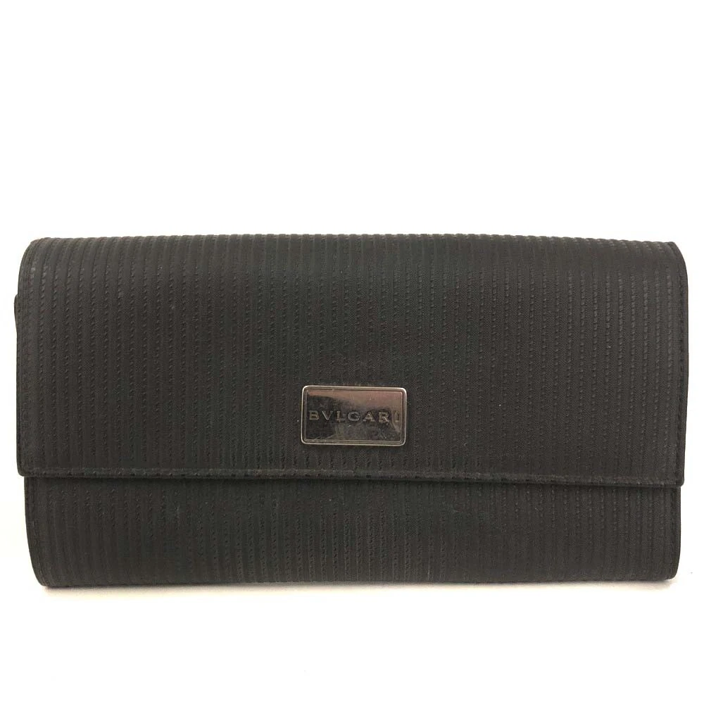 BVLGARI Millerighe PVC Bifold Long Wallet Black