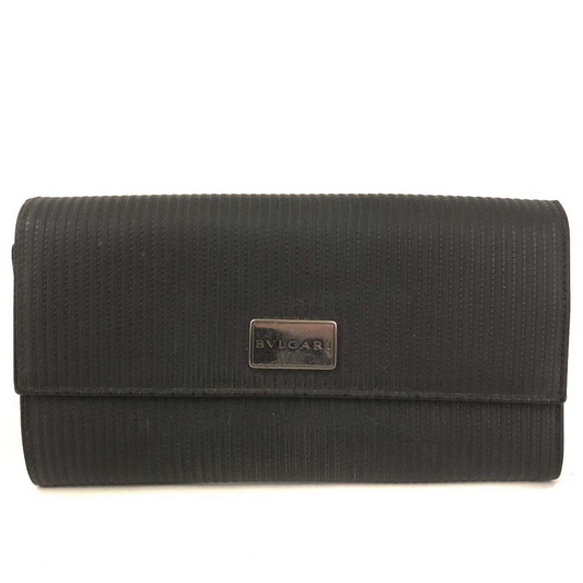 BVLGARI Millerighe PVC Bifold Long Wallet Black