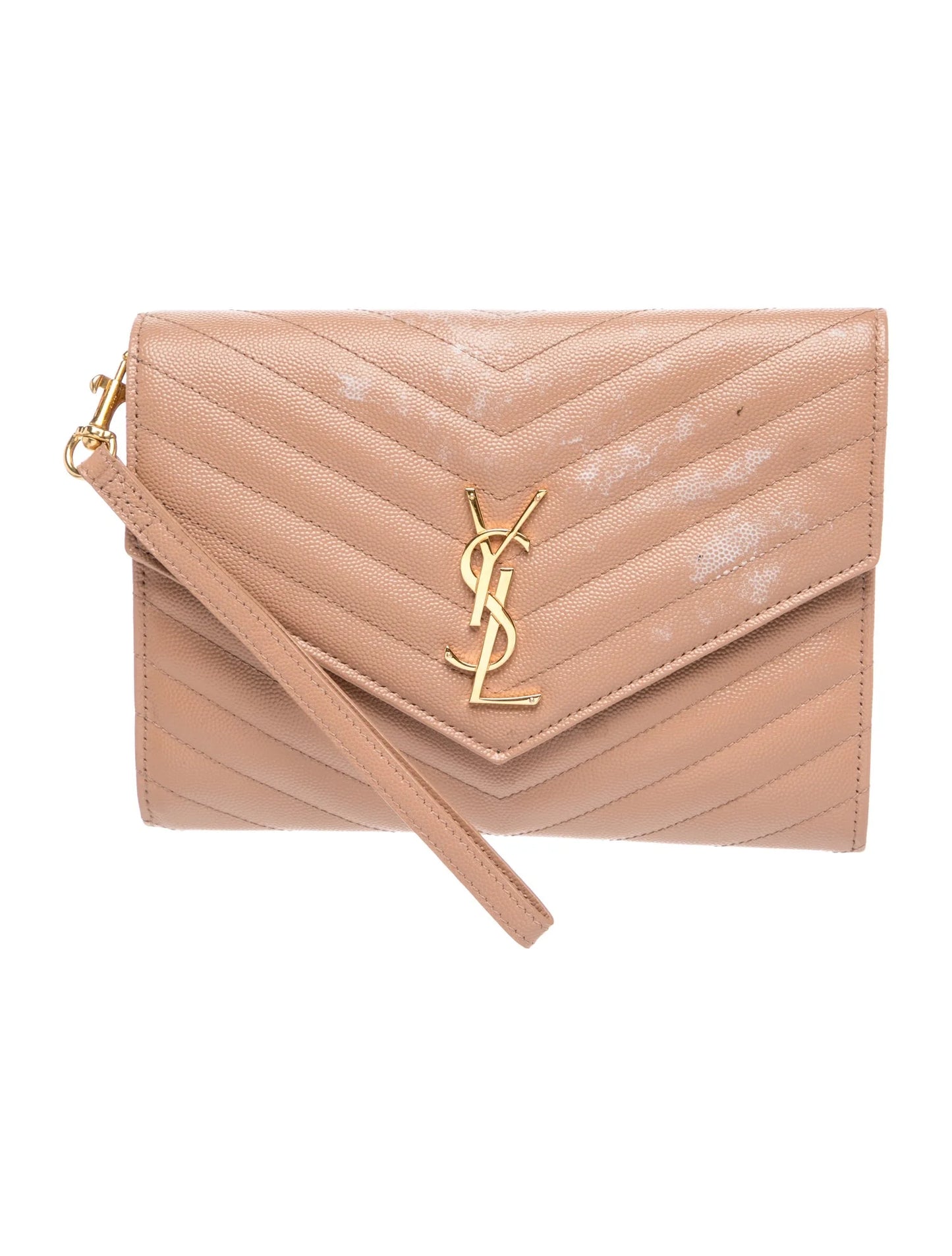 $850 2022 Saint Laurent Grain De Poudre Matelasse Chevron Monogram Envelope Clutch