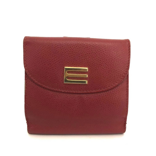 ETRO E Logo Leather Bifold Wallet Purse Red