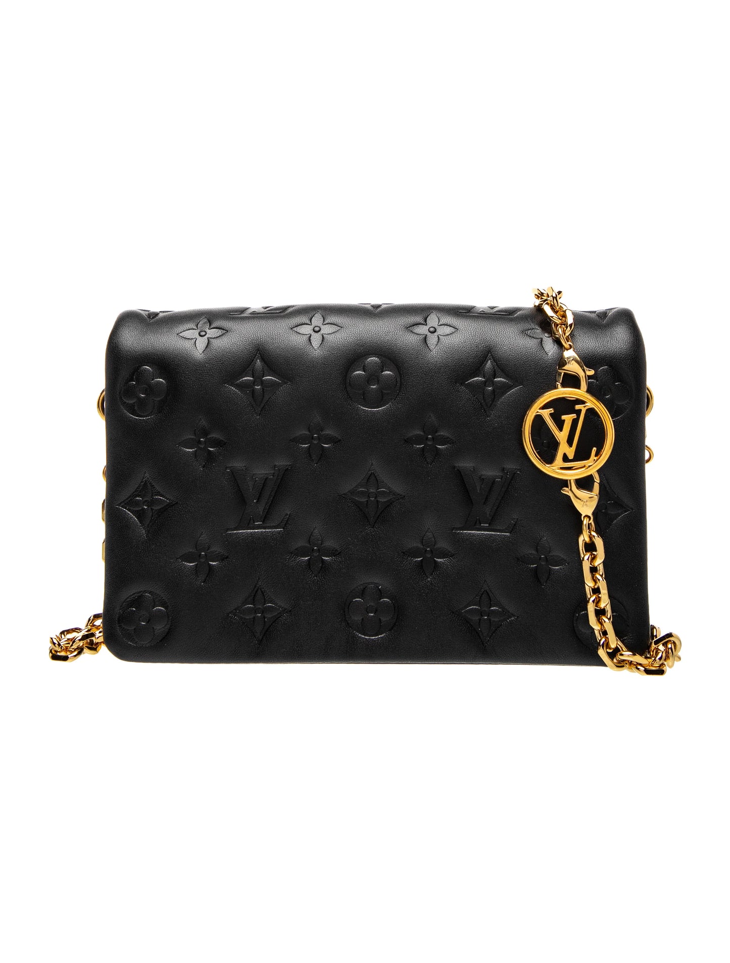 $2840 Louis Vuitton Lambskin Embossed Monogram Pochette Coussin Black