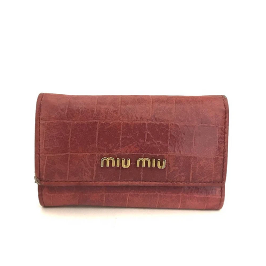 MIU MIU Logo Leather 6 Ring Key Case Pink