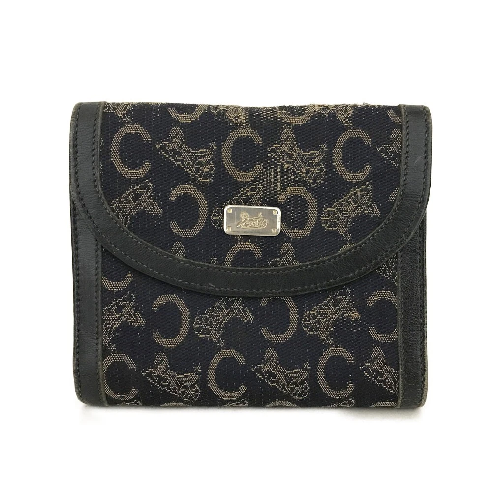 $590 CELINE C Macadam Canvas Trifold Wallet Navy Blue
