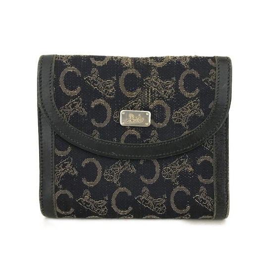 $590 CELINE C Macadam Canvas Trifold Wallet Navy Blue