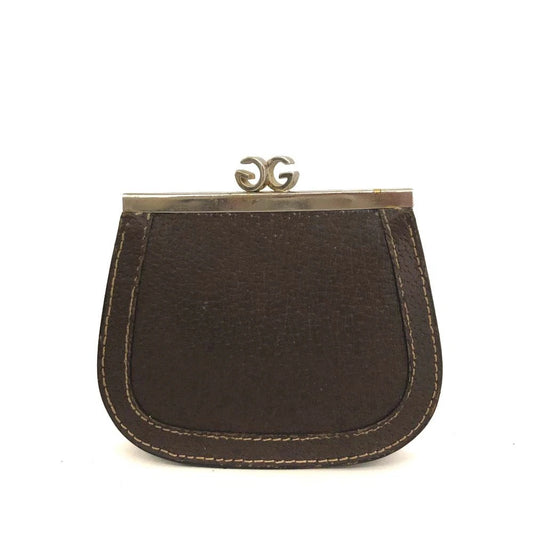 OLD GUCCI GG Logo Leather Clasp Coin Purse Wallet Brown