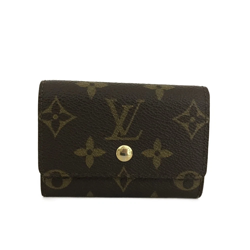 $440 Louis Vuitton Monogram Porte Monnaie Plat Coin Purse Wallet Brown 883RA