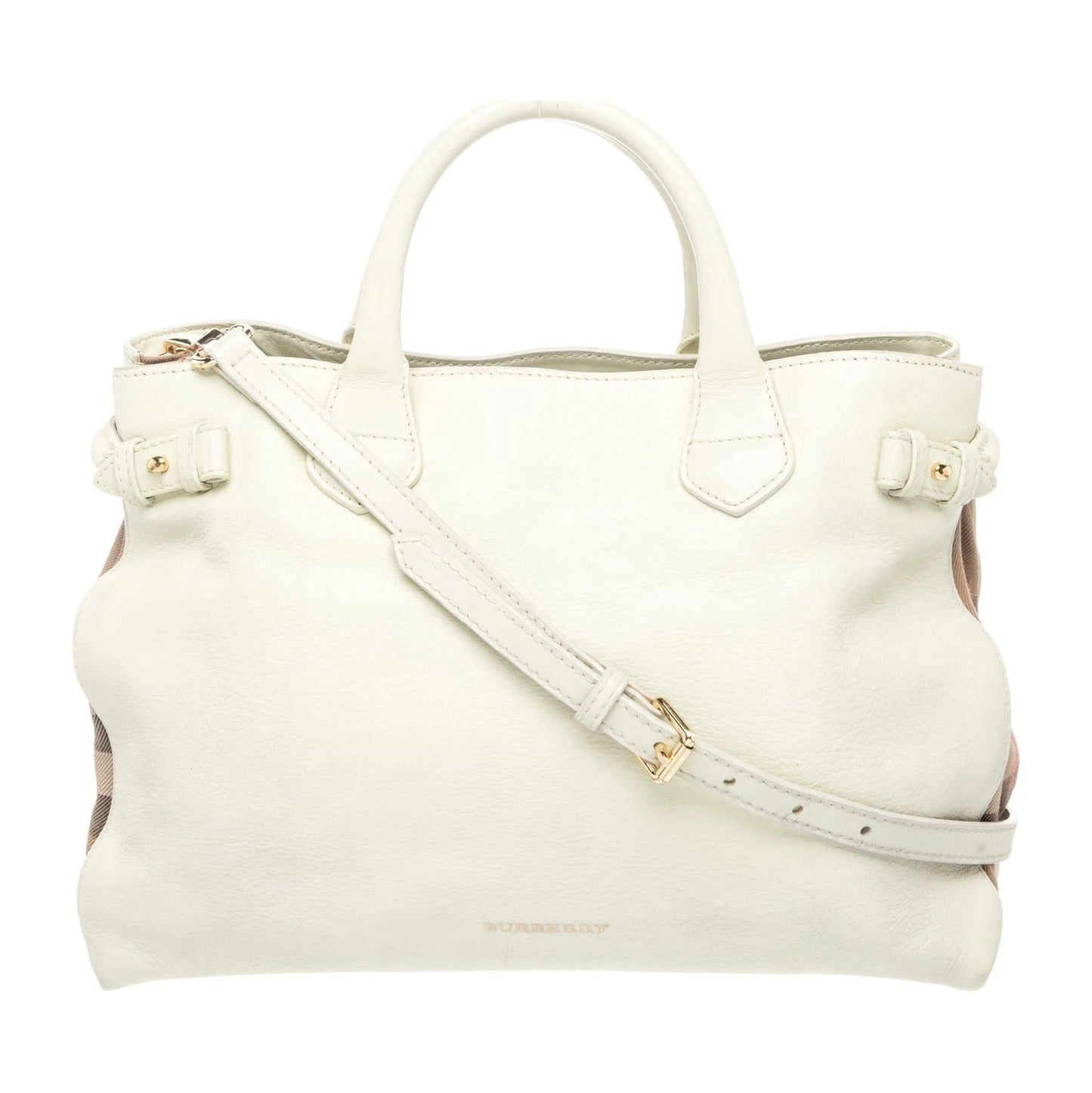 $1795 Burberry Derby Calfskin House Check Medium Banner Tote