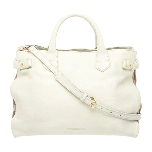 $1795 Burberry Derby Calfskin House Check Medium Banner Tote