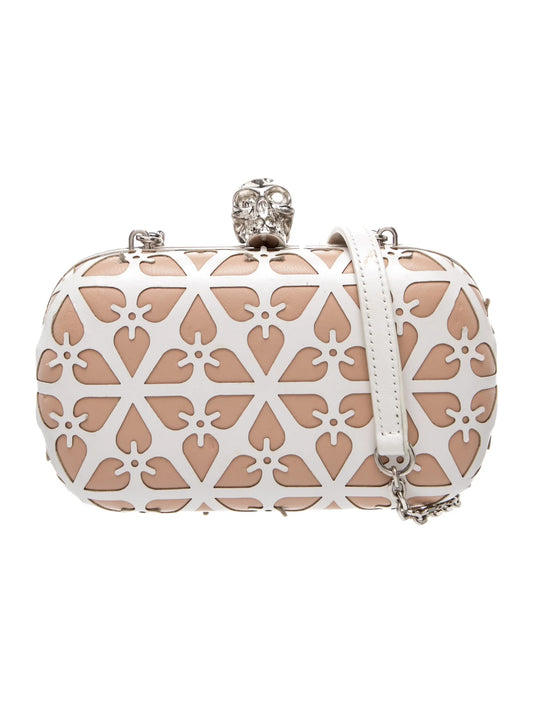 $1895 Alexander McQueen Laser-Cut Skull Clutch Beige White 10021143