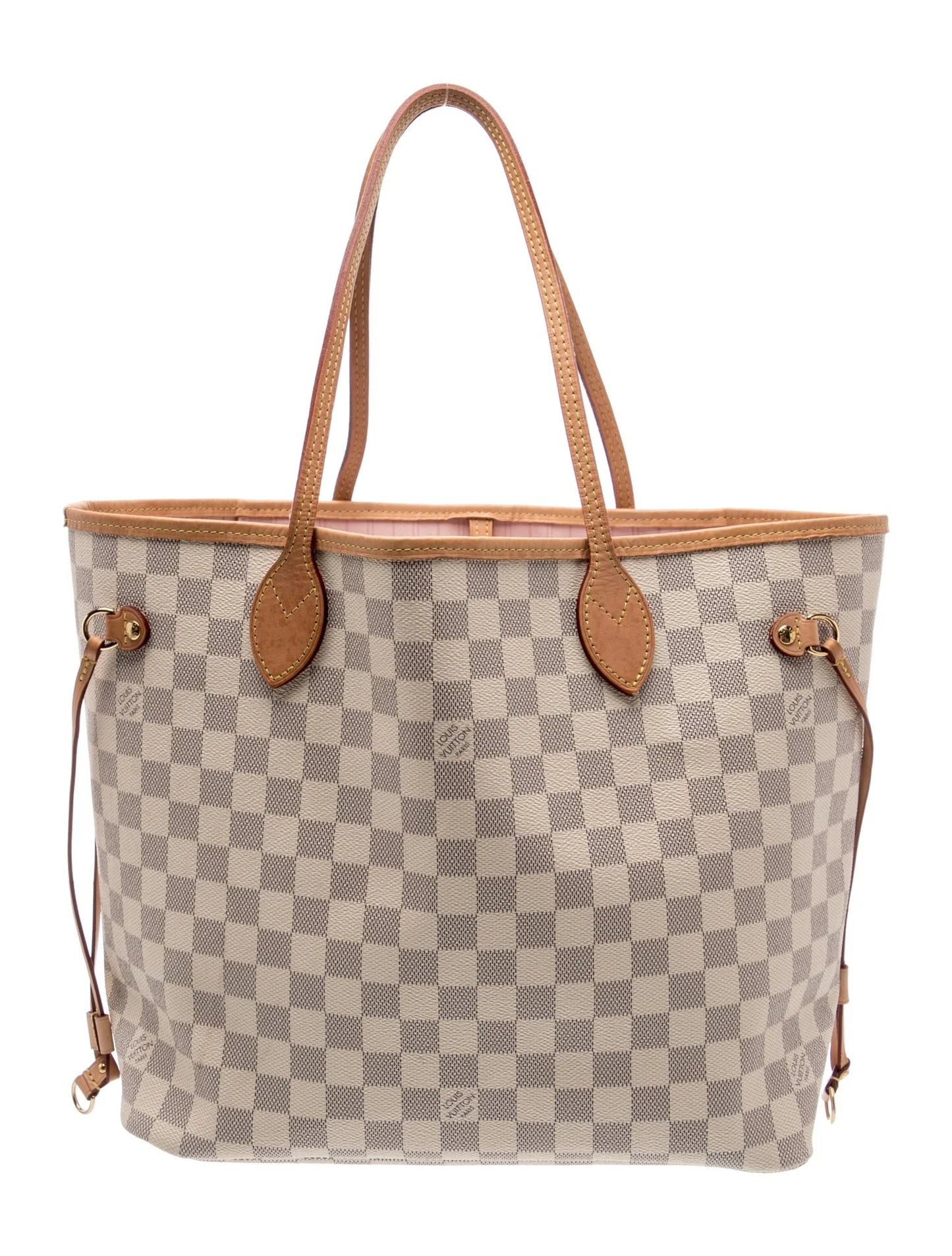 $2240 Louis Vuitton Damier Azur Neo Neverfull MM Rose Ballerine with Pouch