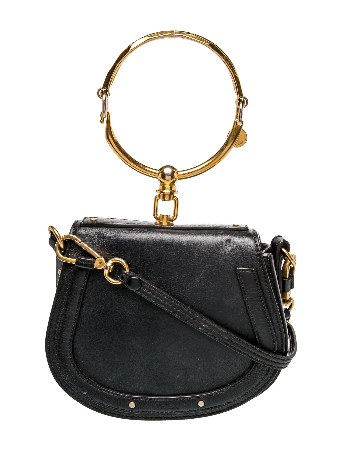 $1690 Chloe Calfskin Small Nile Bracelet Bag Black