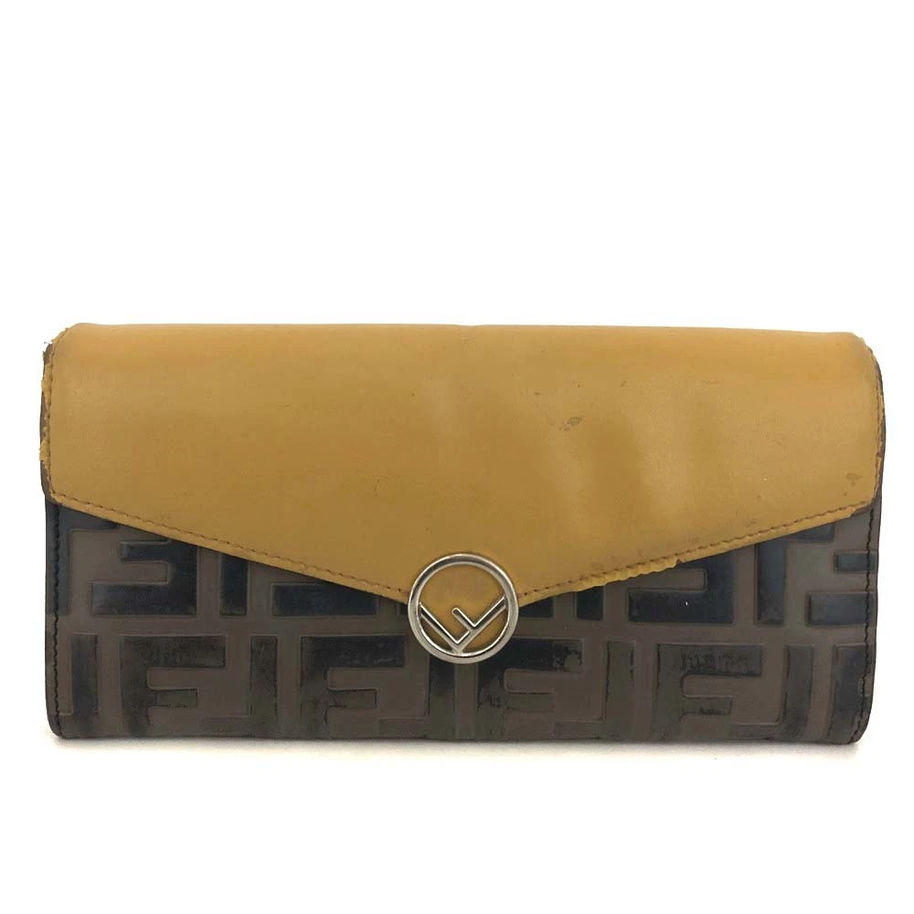 FENDI Zucca Leather Long Bifold Wallet Yellow/6CF1174