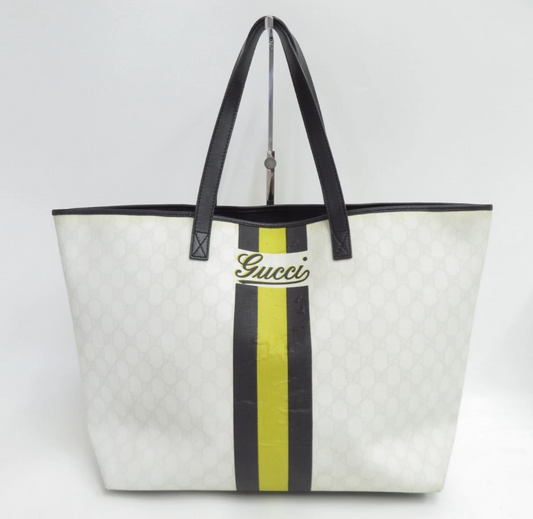 $1190 Gucci Supreme Web Tote with Vintage Gucci Logo - Oatmeal and Neon