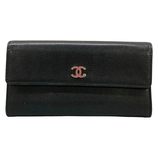 $925 Chanel Caviar Sevruga Long Flap Wallet Black