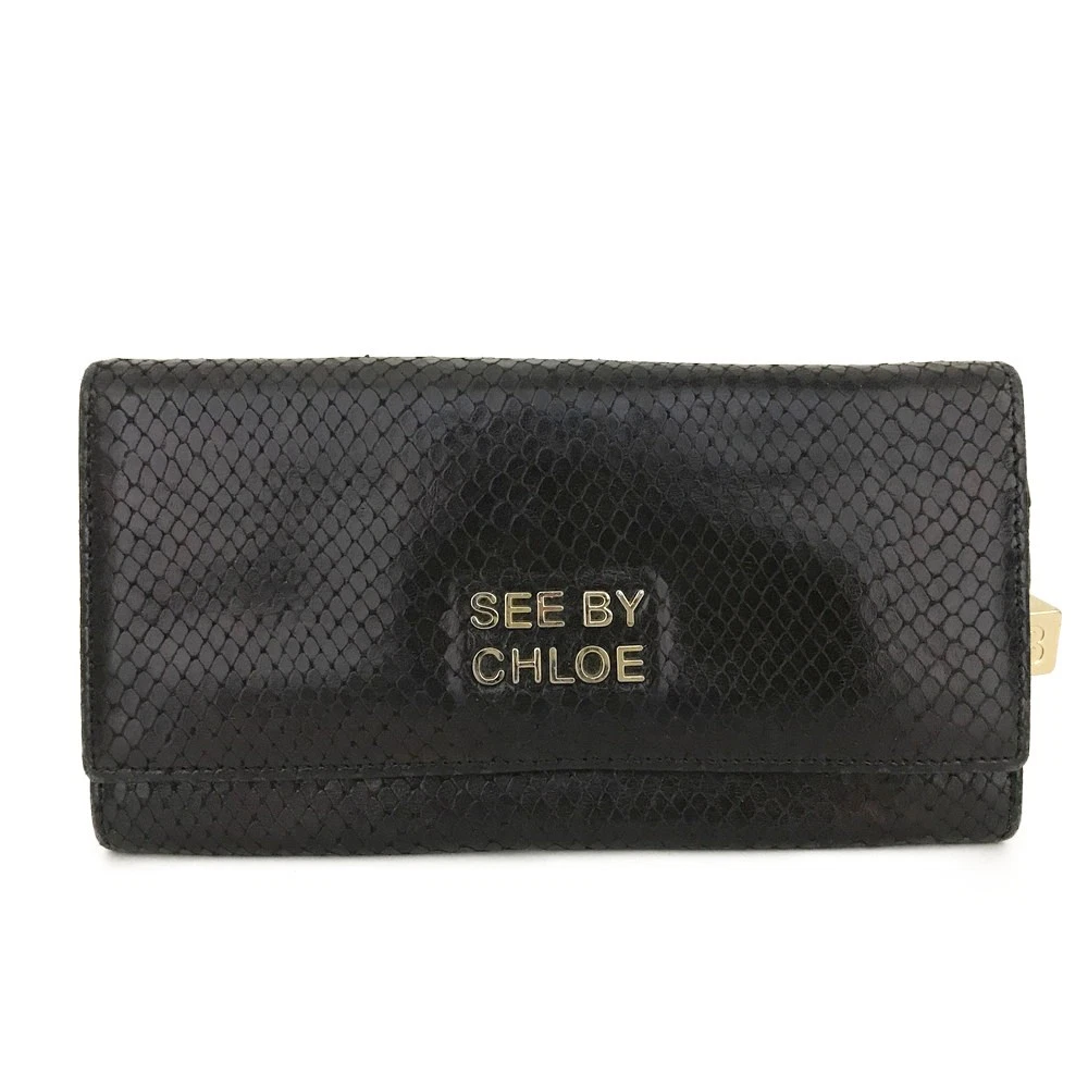 See By Chloe Leather Long Bifold Wallet Black