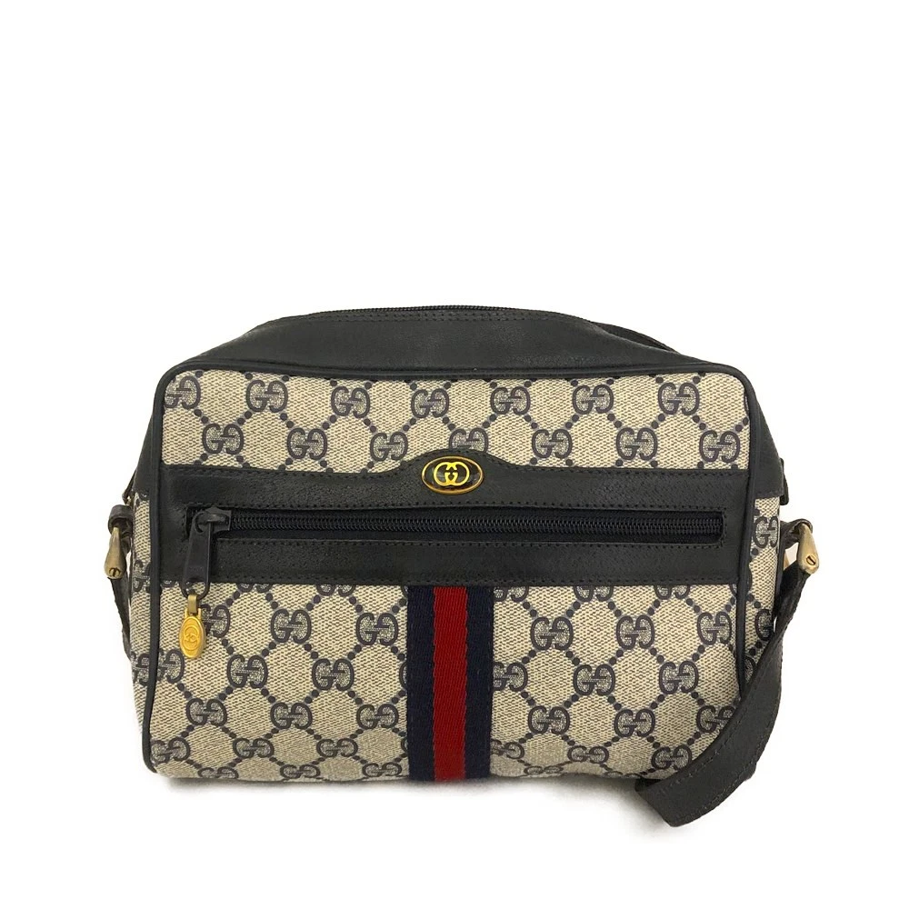 GUCCI GG Logo PVC Webbing Shoulder Bag Navy blue