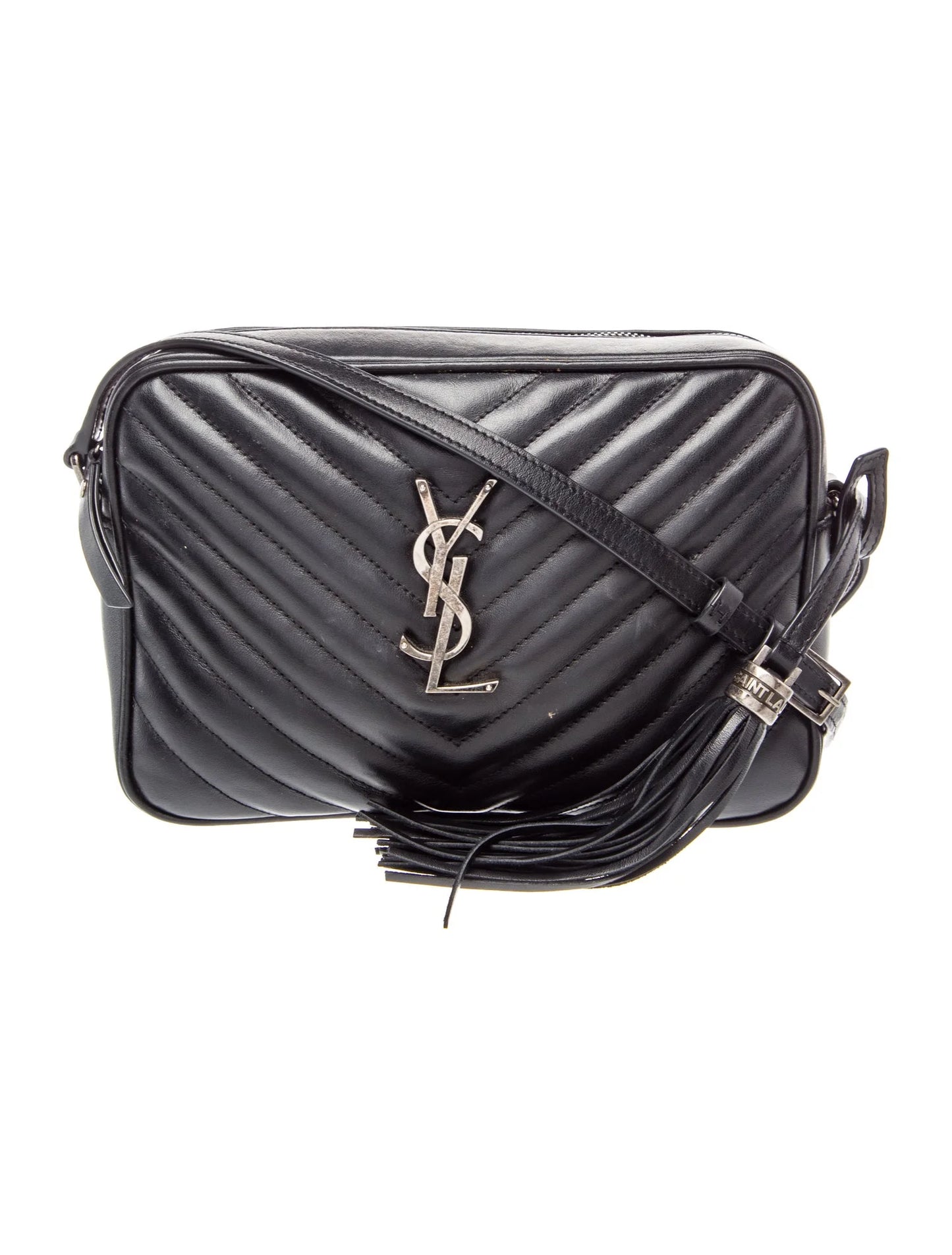 $1950 Saint Laurent Calfskin Matelasse Monogram Lou Camera Bag Black