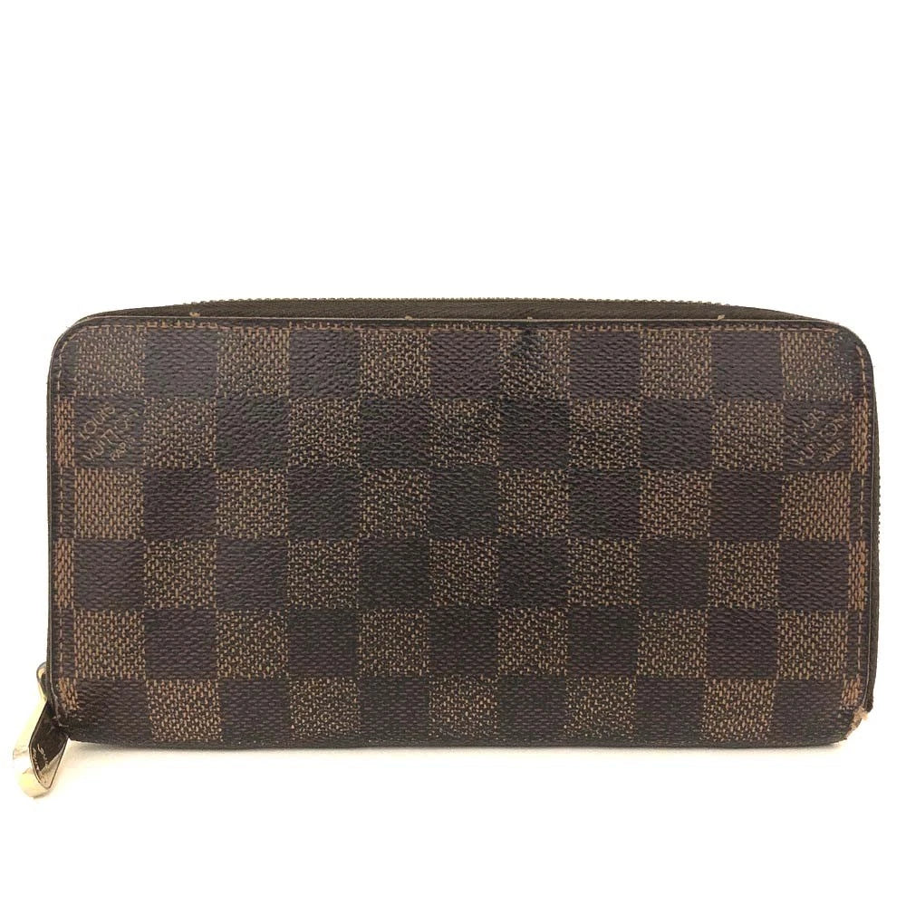 $915 2012 Louis Vuitton Damier Ebene Zippy Zip Around Long Wallet Purse Brown CA0132