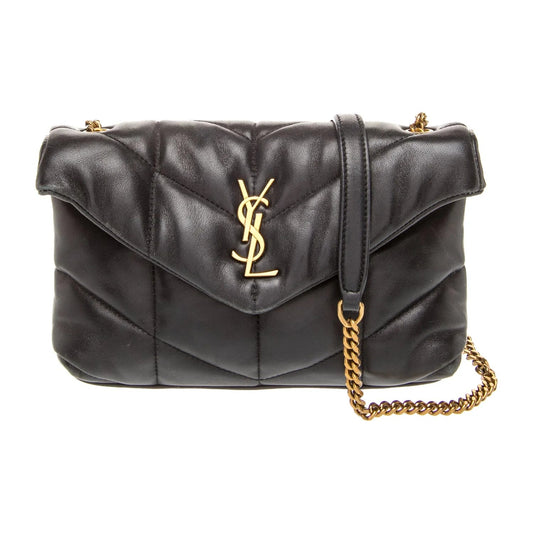 $2490 2022 Saint Laurent Lambskin Quilted Toy Loulou Puffer Monogram Chain Satchel Black
