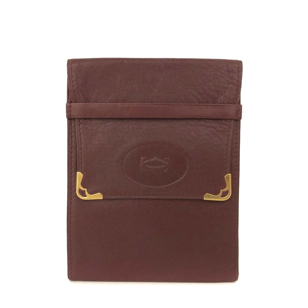 Must de Cartier Leather Trifold Wallet Purse Bordeaux