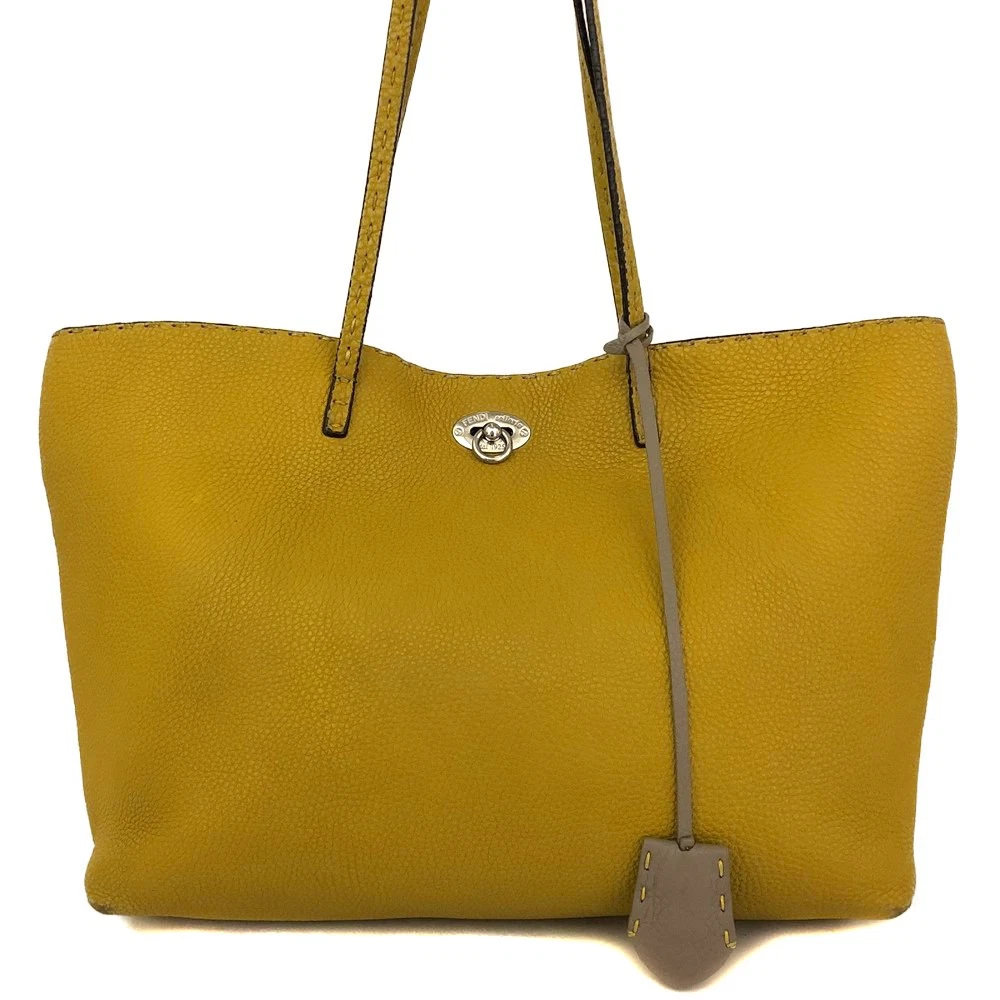 FENDI Selleria Leather Shoulder Tote Bag Yellow/6CH0854