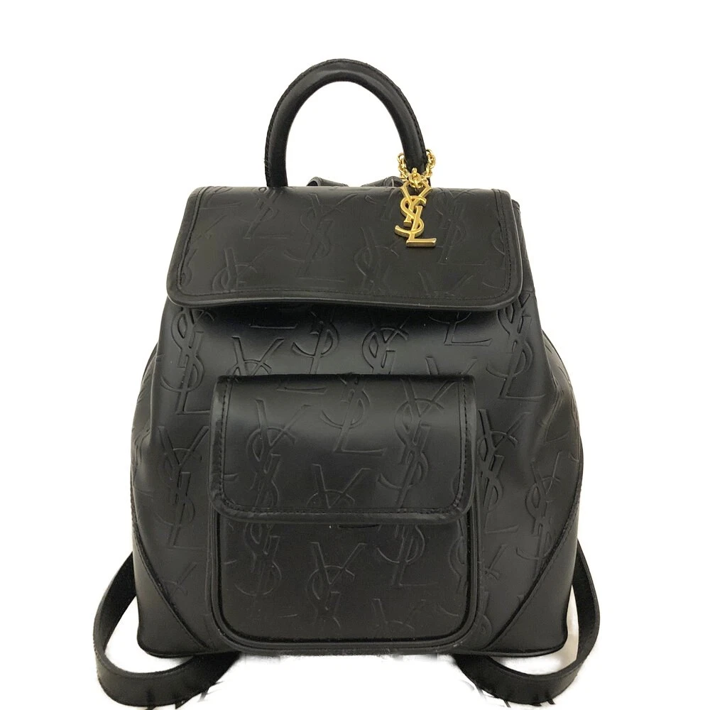 $2150 Yves Saint Laurent Cassandra Embossed Leather Backpack Black