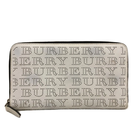 $598 BURBERRY Logo Perforated Leather Zip Around Long Wallet White