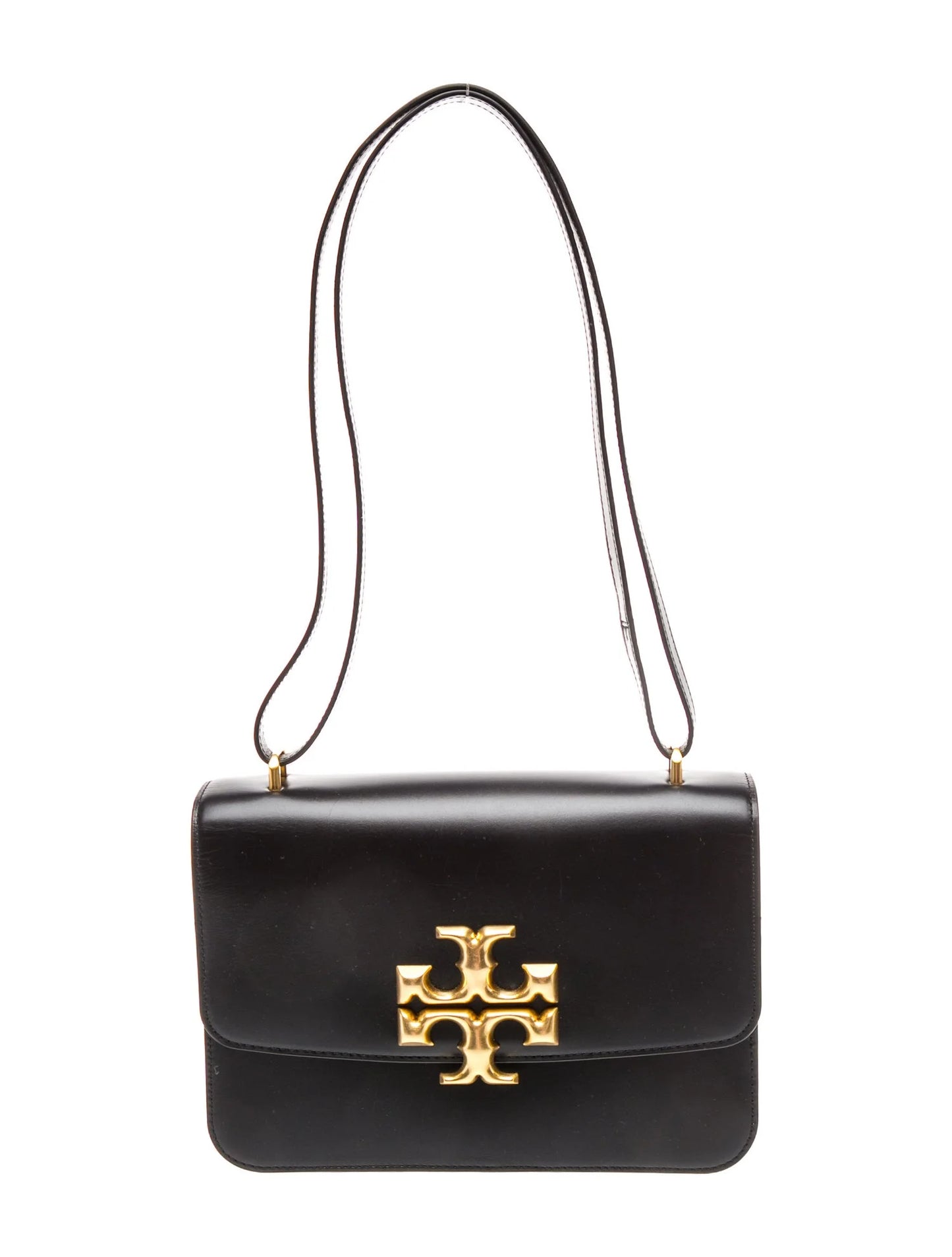 $800 Tory Burch Eleanor Convertible Shoulder Bag Black Gold