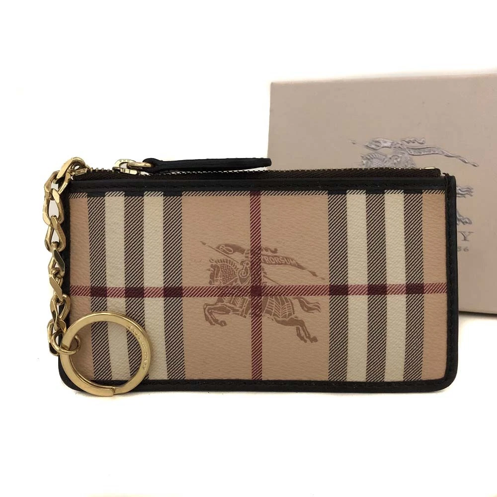 $350 BURBERRY Nova Check Coated Canvas Key Case Beige