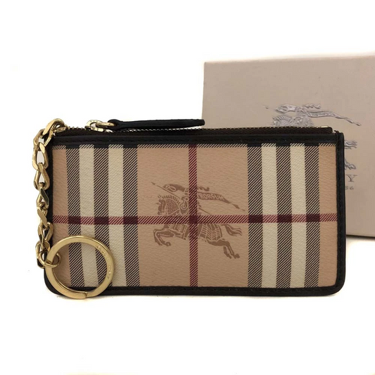 $350 BURBERRY Nova Check Coated Canvas Key Case Beige