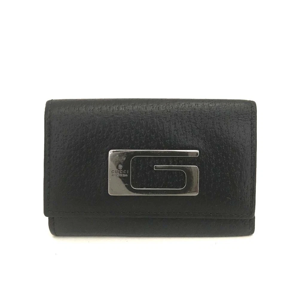 GUCCI G Logo Leather 6 Ring Key Case Black