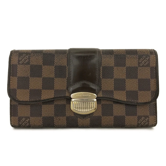 $725 Louis Vuitton Damier Portefeiulle Sistina Long Bifold Wallet Brown CA4089