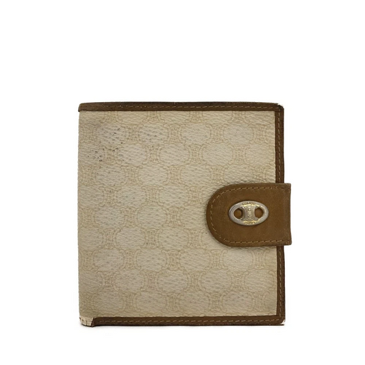 $515 CELINE Macadam Coated Canvas Bifold Wallet Beige White