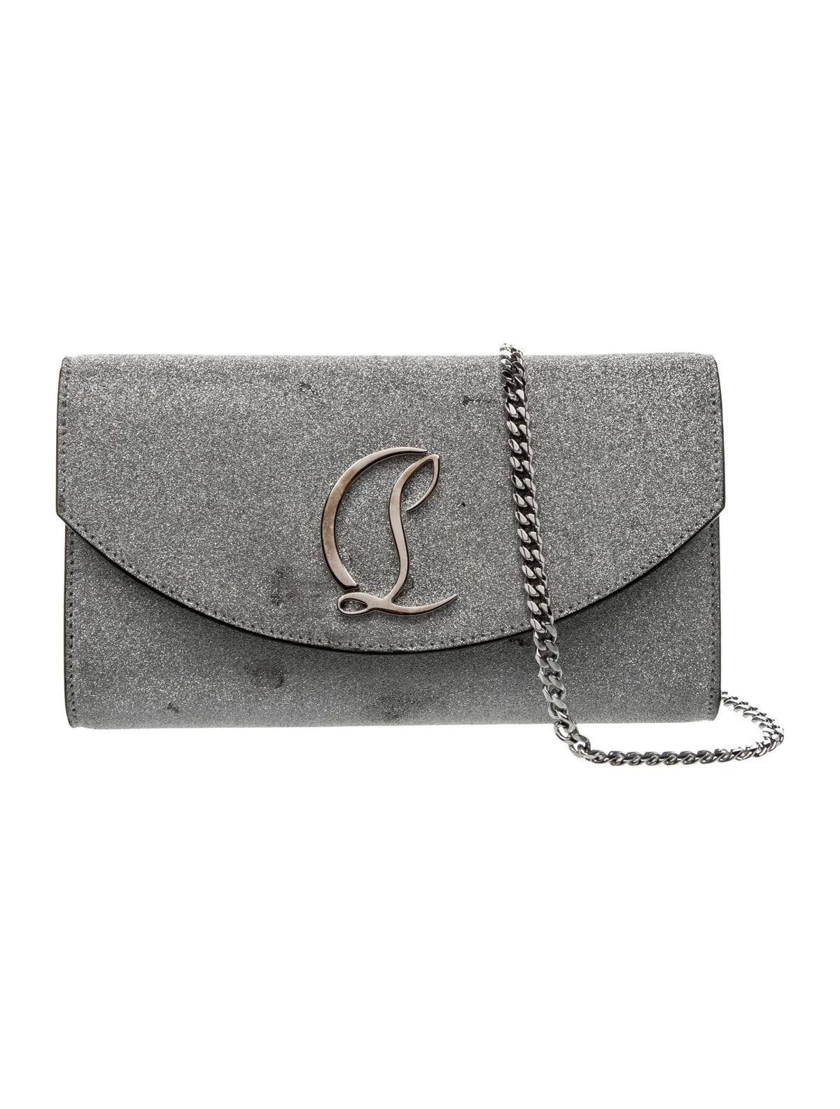 Christian Louboutin Glitter Calfskin Loubi54 Crossbody Clutch Silver 10021112