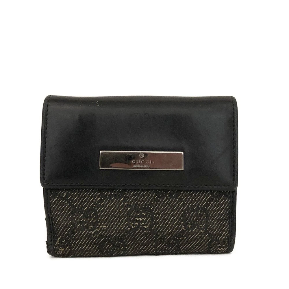 $520 GUCCI GG Canvas Logo Plate Bifold Wallet Black