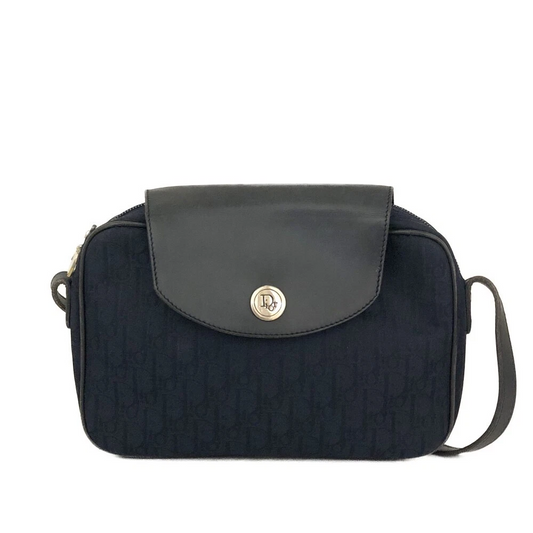 $1250 Christian Dior Oblique Trotter Canvas Leather Shoulder Bag