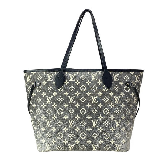 $2460 LOUIS VUITTON Neverfull MM M21465 Gray Monogram Jacquard Denim