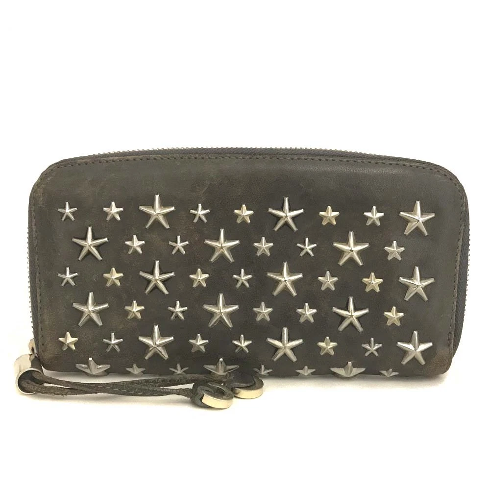 Jimmy Choo Filipa Star Studded Leather Zip Around Long Wallet Gray