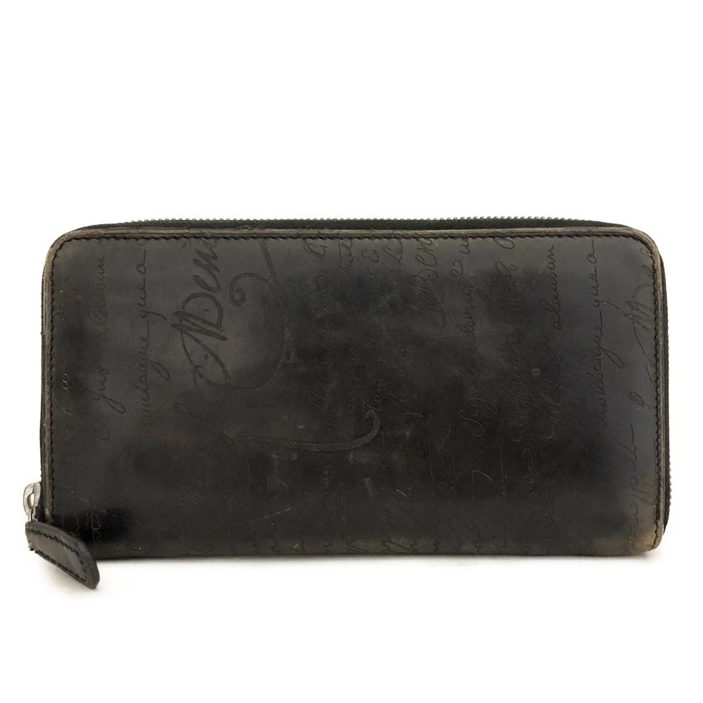$1800 Berluti Calligraphy Itauba Long Zipped Wallet Venezia Calf Leather