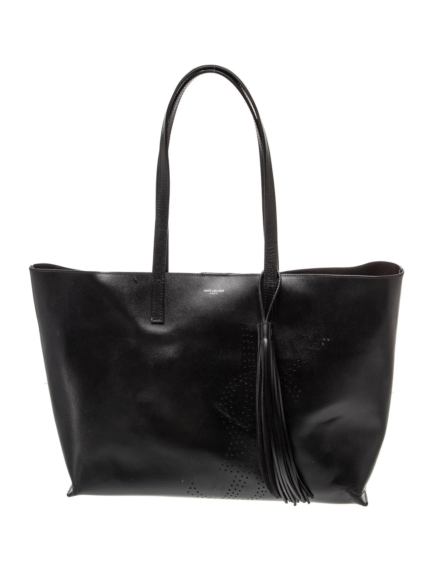 2018 Saint Laurent Vintage Calfskin Perforated East West Shopping Tote Black